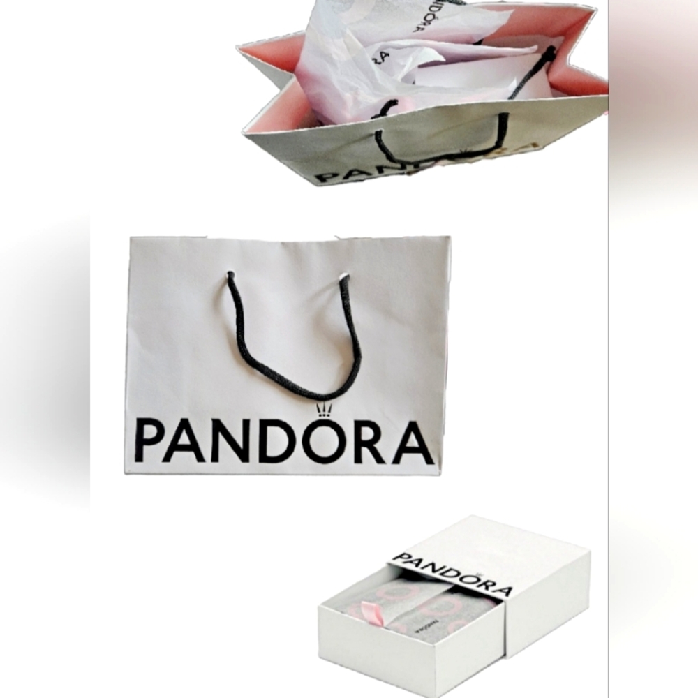 NWT AUTHENTIC PANDORA GIFT BOX GIFT BAG & LOGO TISSUE SET!